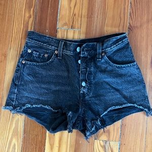 Levi 501 black denim high waist shorts